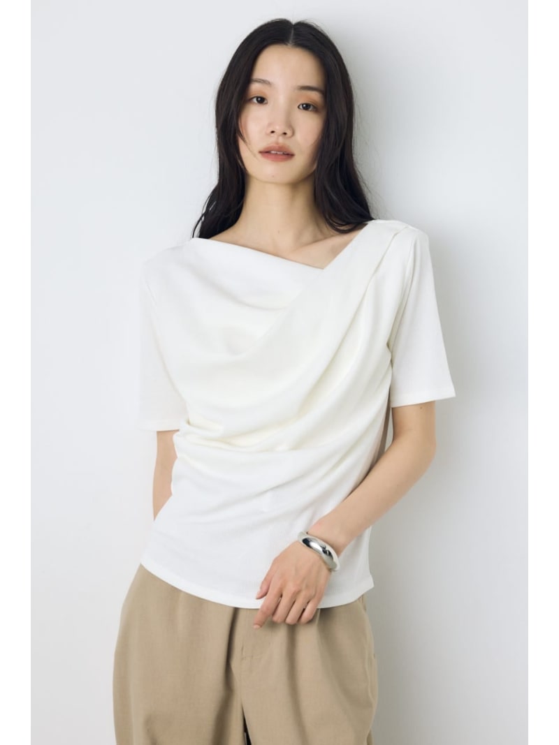 樂天商城 - 【接触冷感】ドレープ5分袖トップス AZUL BY MOUSSY アズールバイマウジー トップス カットソー・Tシャツ ブラック グレー ホワイト[Rakuten Fashion]