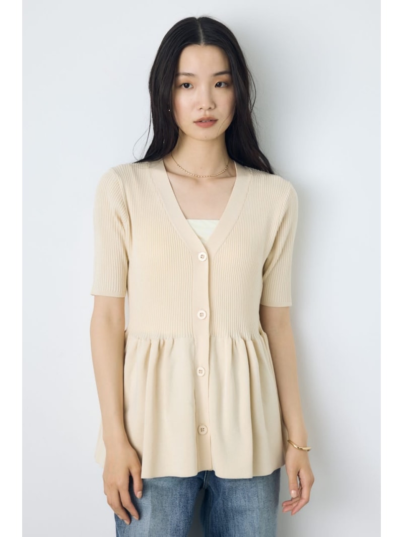 ペプラム5分袖ニットカーディガン AZUL BY MOUSSY アズールバイマウジー トップス カーディガン グレー ブラック【送料無料】[Rakuten Fashion]