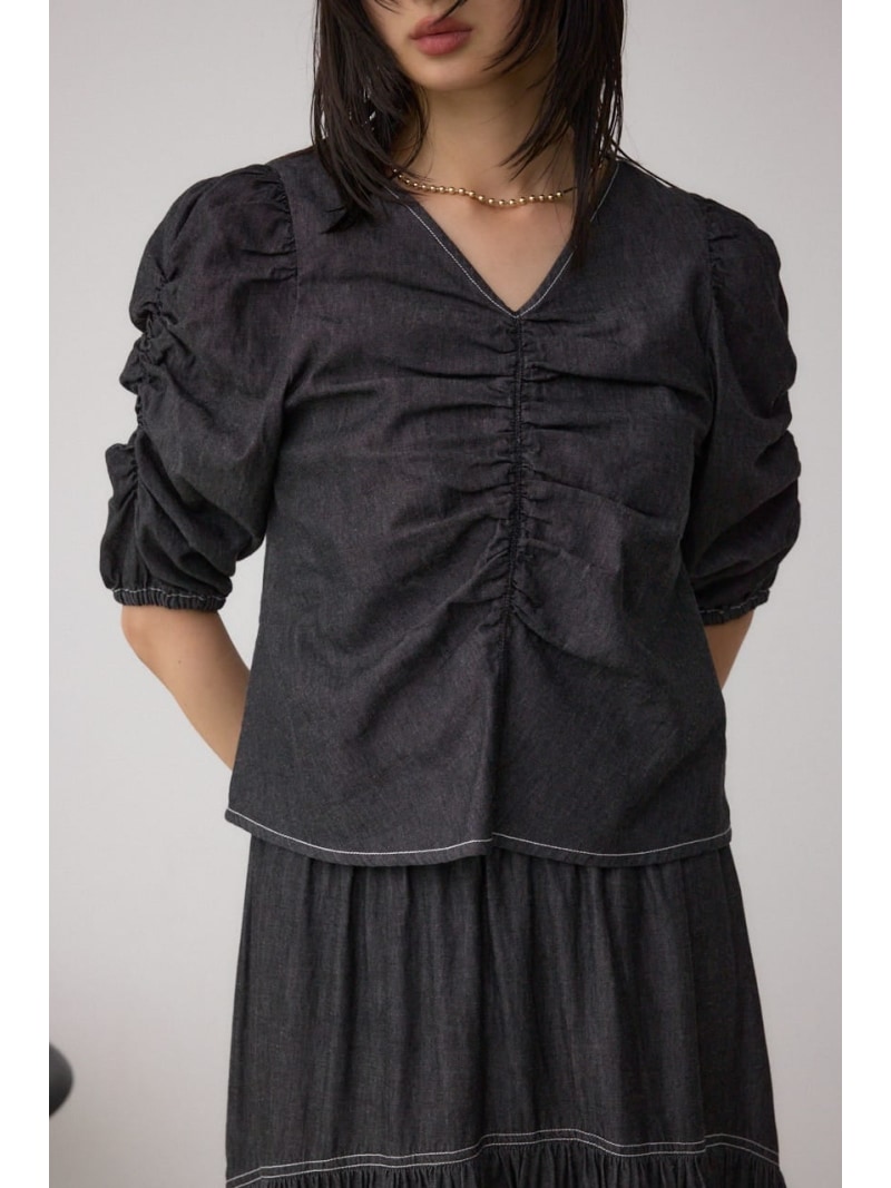 Rakuten - 【SALE／50%OFF】フロントギャザースリーブブラウス AZUL BY MOUSSY アズールバイマウジー トップス シャツ・ブラウス ブラック【RBA_E】[Rakuten Fashion]