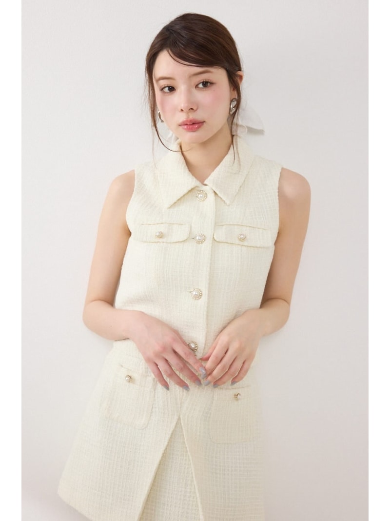 Rakuten - 【AKB48着用アイテム】ノースリーブツイードトップス rienda リエンダ トップス シャツ・ブラウス ブラック【送料無料】[Rakuten Fashion]