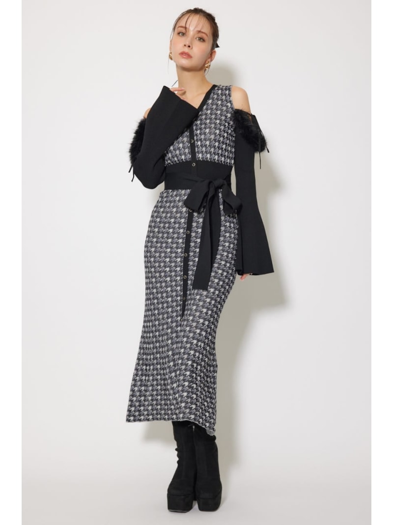 【SALE／20%OFF】many wayフェイクファージャガードニットワンピース rienda リエンダ ワンピース・ドレス ワンピース ブラウン ブラック【RBA_E】【送料無料】[Rakuten Fashion]