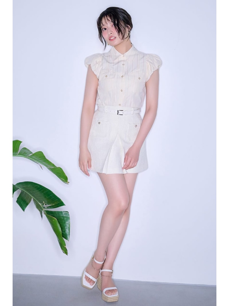 【AKB48着用アイテム】ベルト付きアシンメトリーツイードスカート rienda リエンダ スカート ミニスカート ブラック【送料無料】[Rakuten Fashion]