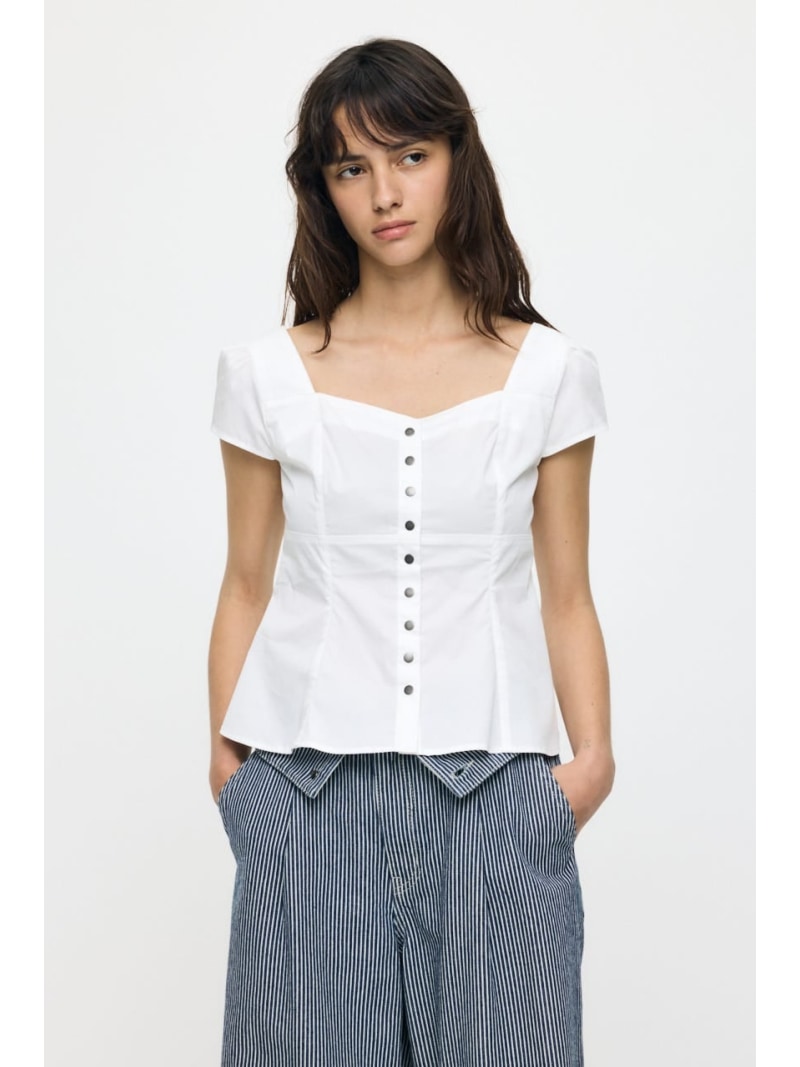 樂天商城 - BUTTON UP FITTED ブラウス MOUSSY マウジー トップス シャツ・ブラウス ベージュ ホワイト【送料無料】[Rakuten Fashion]