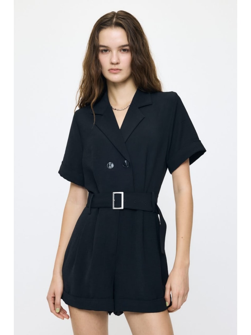 【SALE/10%OFF】BELTED SHORT SLEEVE Jumpsuit MOUSSY All-in-one/Overalls All-in-one/Jumpsuit Black Beige Brown 【RBA_E】【Free Shipping】[Rakuten Fashion]