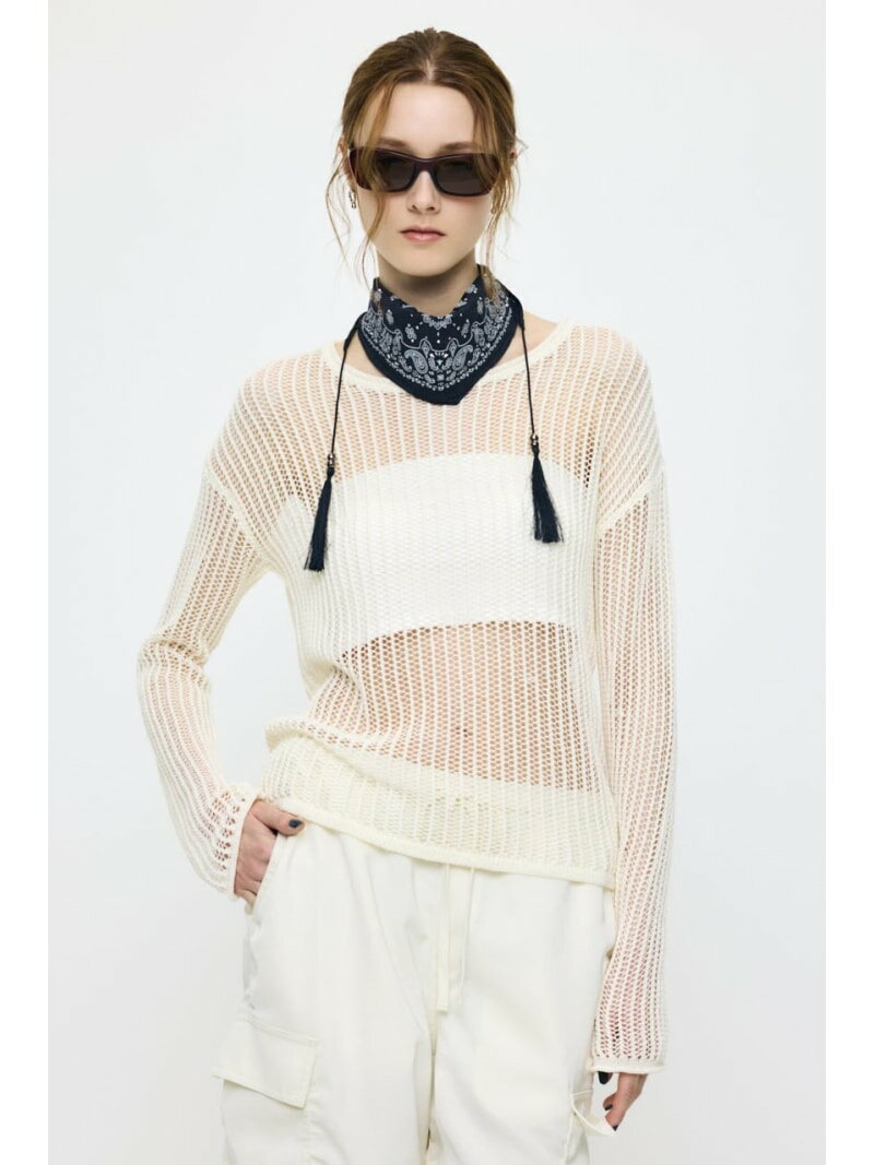 Boat Neck - 【SALE／10%OFF】BOAT NECK MESH KNIT トップス MOUSSY マウジー トップス ニット ホワイト ブラック【RBA_E】【送料無料】[Rakuten Fashion]