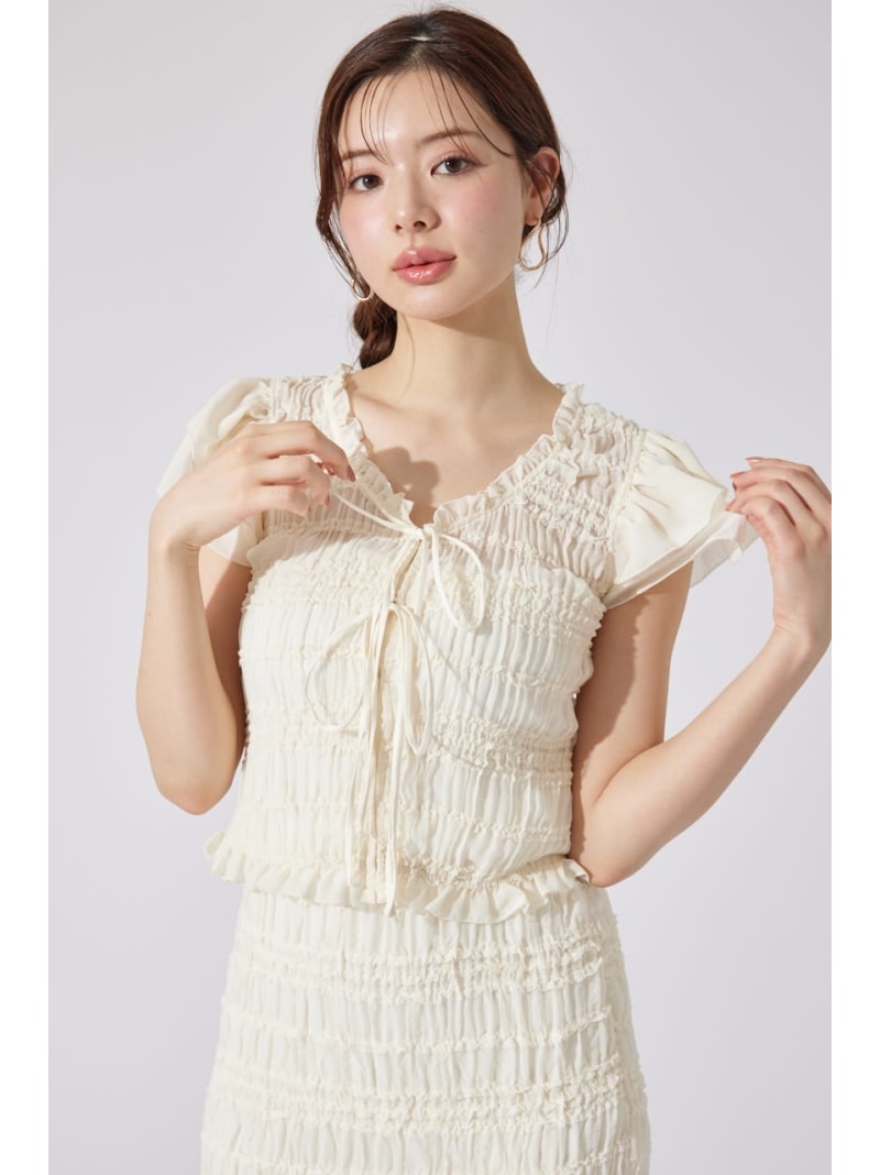 【SALE／10%OFF】【AKB48 千葉恵里さん着用】シャーリングカットトップス rienda リエンダ トップス シャツ・ブラウス ブラック【RBA_E】【送料無料】[Rakuten Fashion]のサムネイル