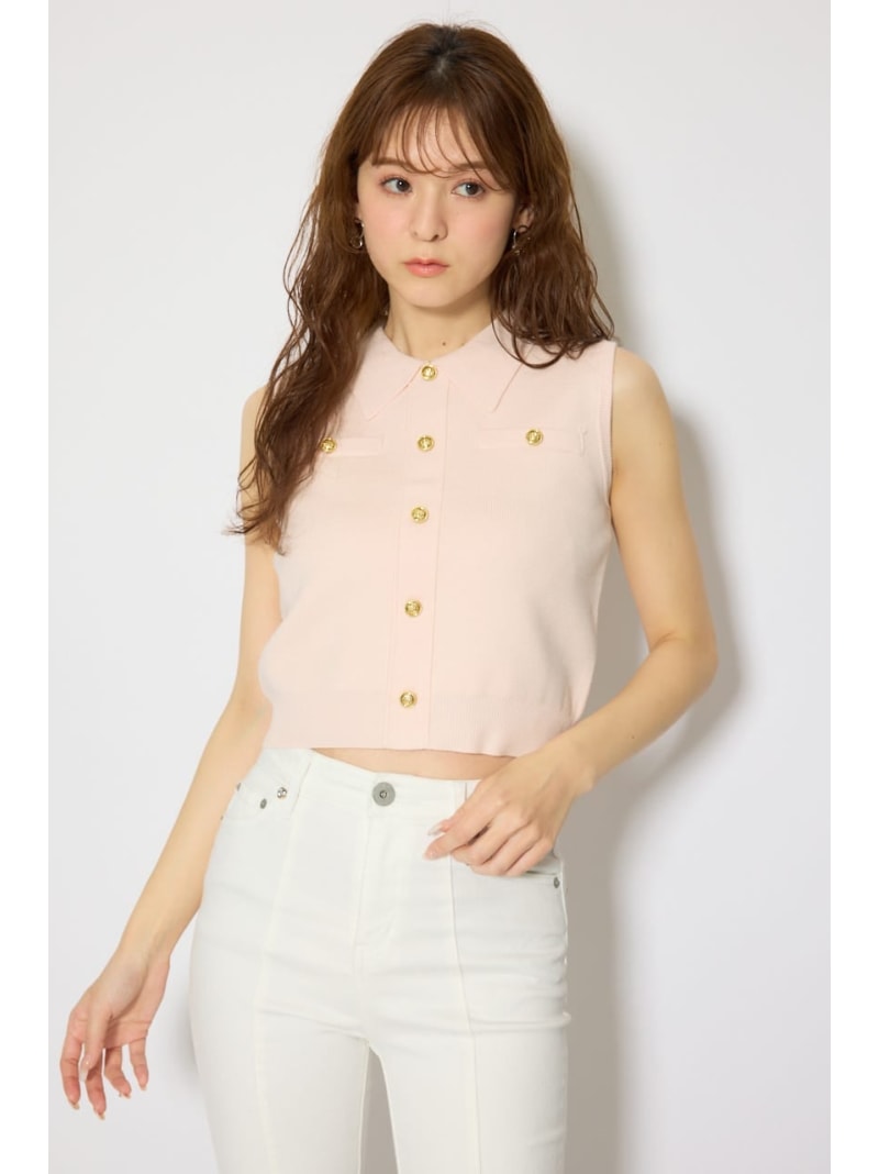 【EC先行発売】ゴールドボタンノースリニットトップス rienda リエンダ トップス ニット ピンク ネイビー グレー【送料無料】[Rakuten Fashion]