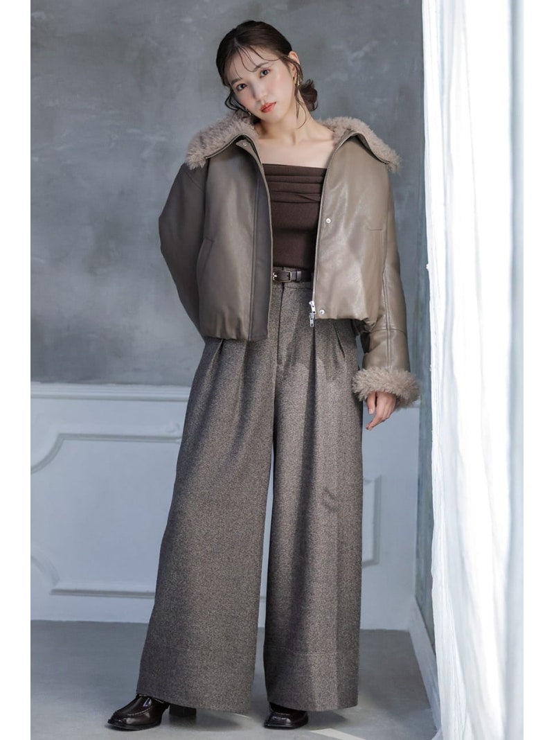 【SALE／10%OFF】ハイウエストワイドフレアパンツ rienda リエンダ パンツ その他のパンツ グレー ブラウン【RBA_E】【送料無料】[Rakuten Fashion]