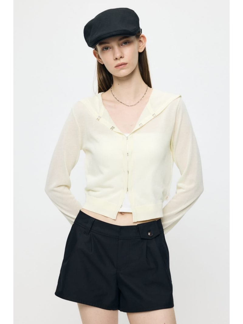 SHEER HOOKEDカーディガン MOUSSY マウジー トップス カーディガン ホワイト ネイビー