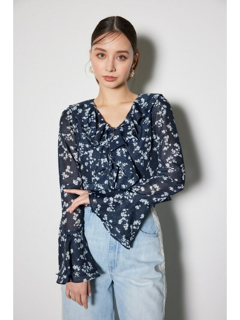 Rakuten - 【SALE／50%OFF】フロントフリルフラワーブラウス rienda リエンダ トップス シャツ・ブラウス ホワイト ネイビー【RBA_E】【送料無料】[Rakuten Fashion]