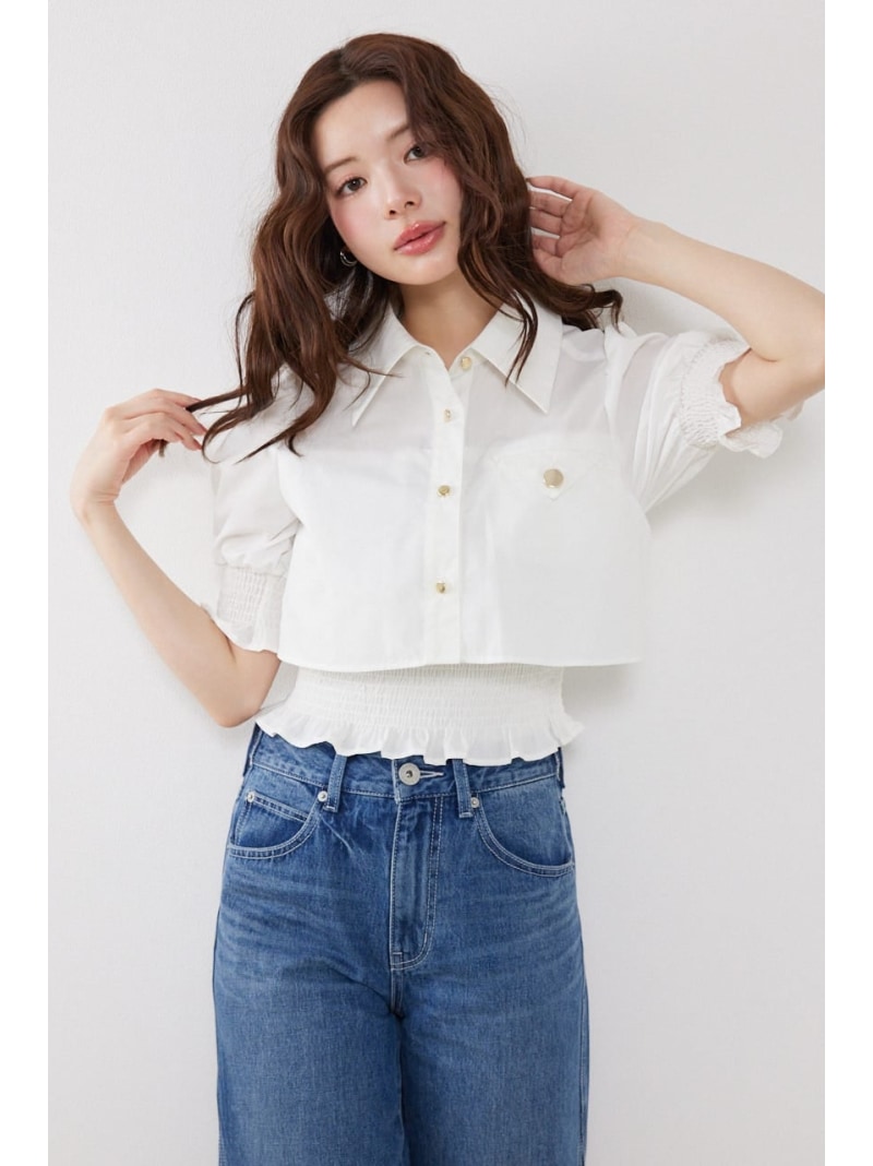 【AKB48 行天優莉奈さん着用アイテム】クロップドレイヤードブラウス rienda リエンダ トップス シャツ・ブラウス ブラック ホワイト イエロー【送料無料】[Rakuten Fashion]