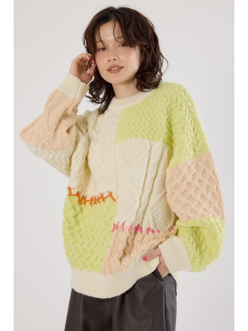 カスタムケーブルニット RODEO CROWNS WIDE BOWL ロデオクラウンズワイドボウル トップス ニット ピンク ホワイト【送料無料】[Rakuten Fashion]のサムネイル