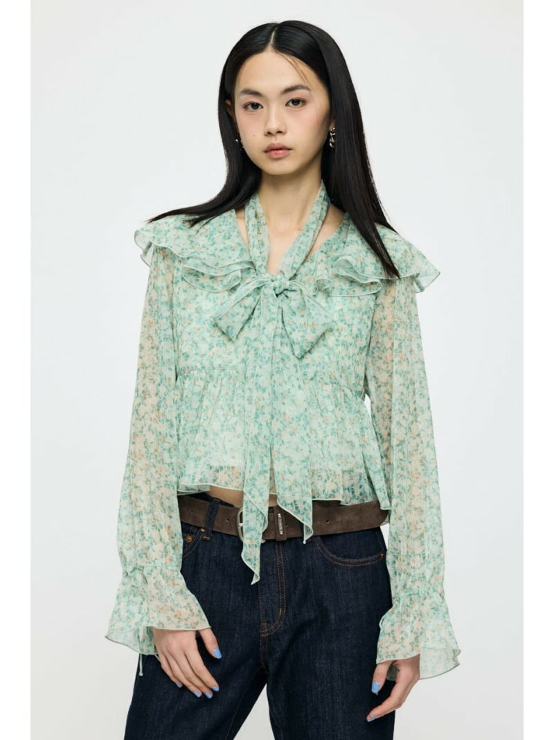 Rakuten - 【SALE／30%OFF】BOW TIE CHIFFON ブラウス MOUSSY マウジー トップス シャツ・ブラウス グリーン ネイビー【RBA_E】【送料無料】[Rakuten Fashion]