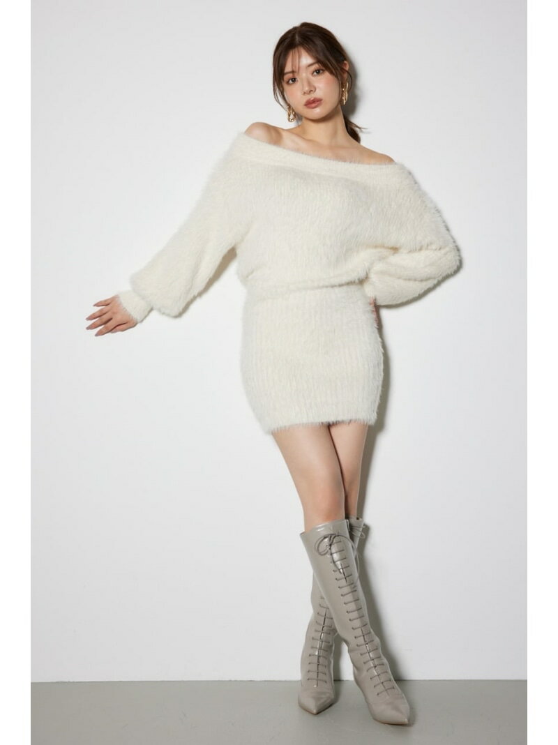 【SALE／30%OFF】オフショルシャギーミニニットワンピース rienda リエンダ ワンピース・ドレス ワンピース ピンク ホワイト ブラック【RBA_E】【送料無料】[Rakuten Fashion]