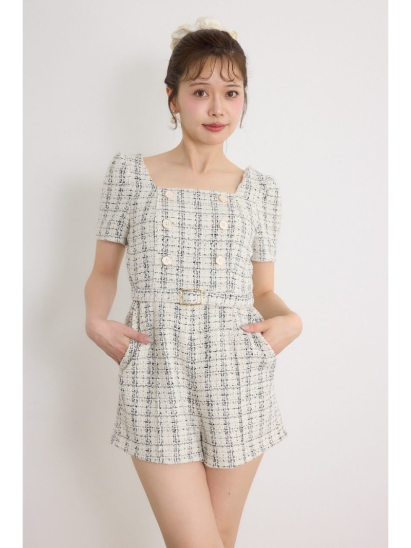 【乃木坂46 金川紗耶さん着用】ダブルボタンロンパース rienda リエンダ オールインワン・オーバーオール オールインワン・つなぎ ホワイト ブラック【送料無料】[Rakuten Fashion]