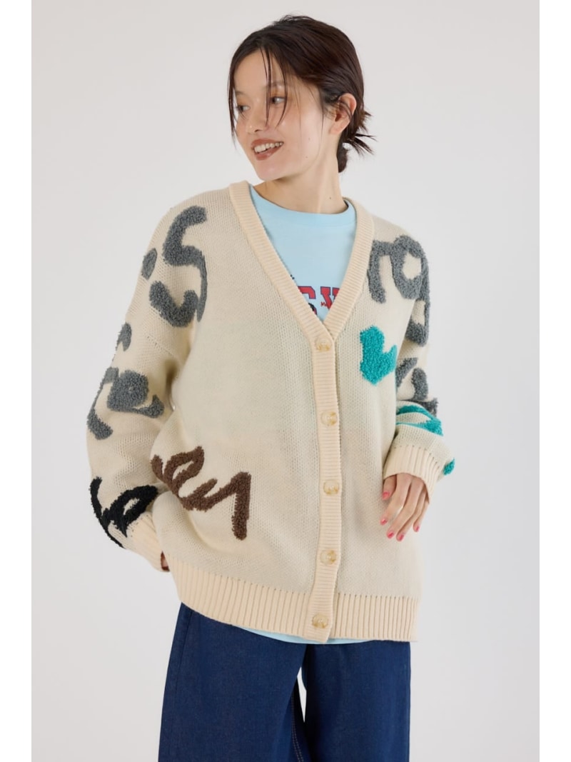 LETTER LOGOニットカーディガン RODEO CROWNS WIDE BOWL ロデオクラウンズワイドボウル トップス カーディガン ブラウン グレー【送料無料】[Rakuten Fashion]