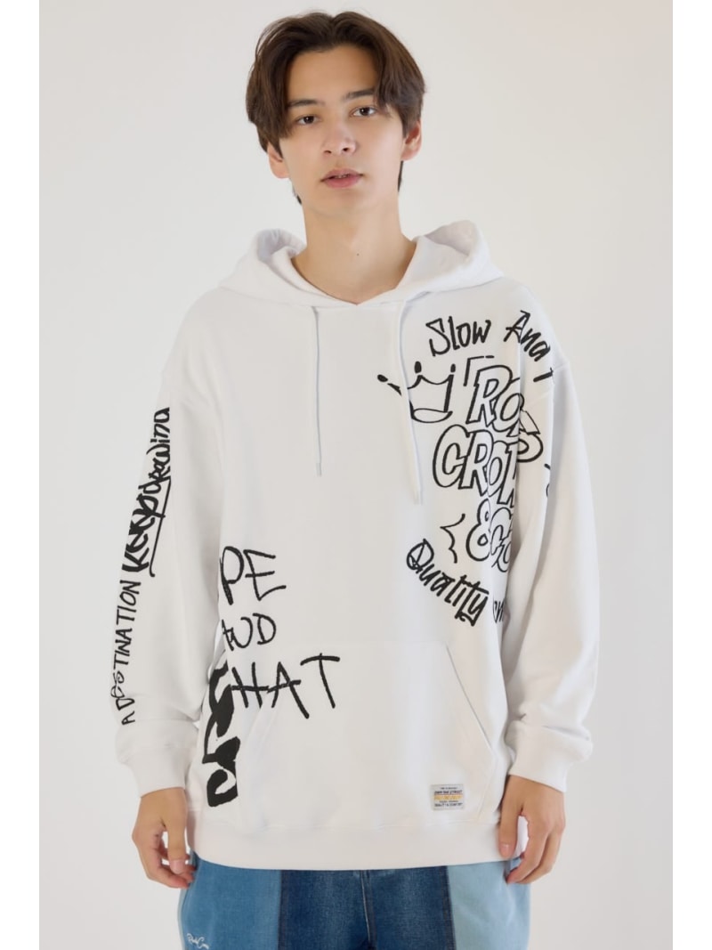 ランダムスケッチフーディー RODEO CROWNS WIDE BOWL ロデオクラウンズワイドボウル トップス スウェット・トレーナー ブラック ホワイト【送料無料】[Rakuten Fashion]