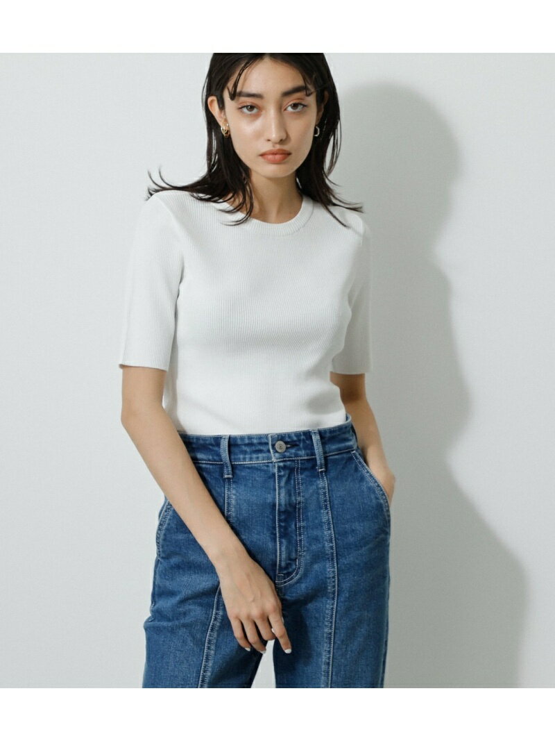 HALF SLEEVE CREW NECK RIB TOPS AZUL BY MOUSSY 