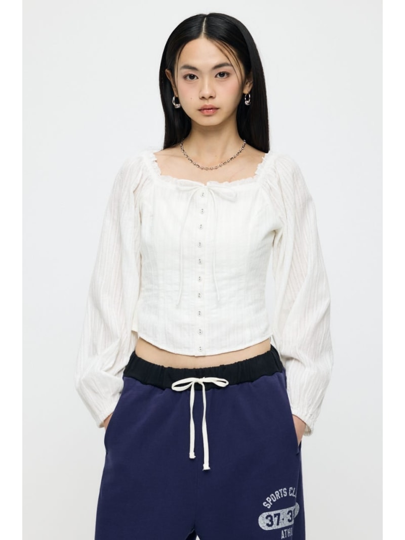 LACE TRIMMED CORSET ブラウス MOUSSY マウジー トップス シャツ・ブラウス イエロー ホワイト ネイビー【送料無料】[Rakuten Fashion]