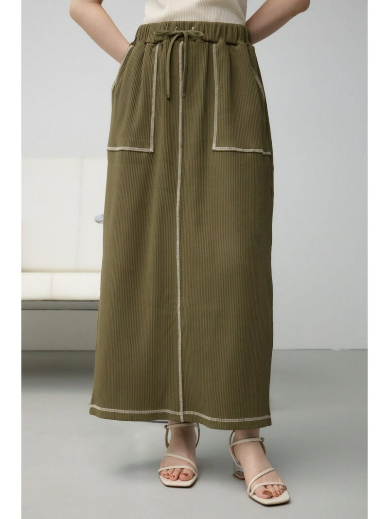 【SALE／50%OFF】ステッチリブナロースカート AZUL BY MOUSSY アズールバイマウジー スカート ロング・マキシスカート ブラック レッド【RBA_E】[Rakuten Fashion]
