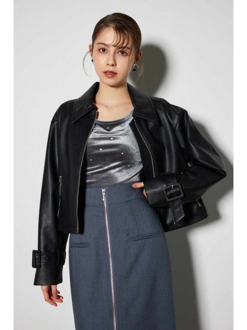 【SALE／20%OFF】フェイクレザーショートZIPジャケット rienda リエンダ ジャケット・アウター その他のジャケット・アウター ブラック ブラウン ホワイト【RBA_E】【送料無料】[Rakuten Fashion]のサムネイル