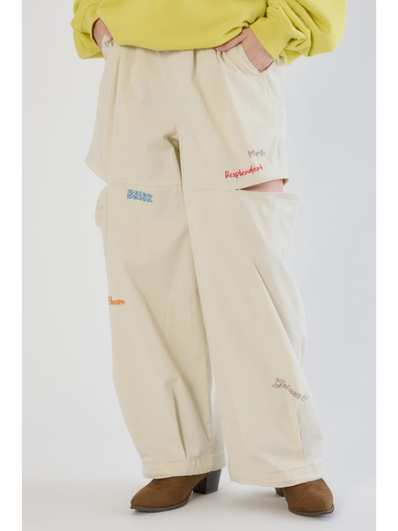 embroideryサイドジップパンツ RODEO CROWNS WIDE BOWL ロデオクラウンズワイドボウル パンツ その他のパンツ ブラック ホワイト【送料無料】[Rakuten Fashion]