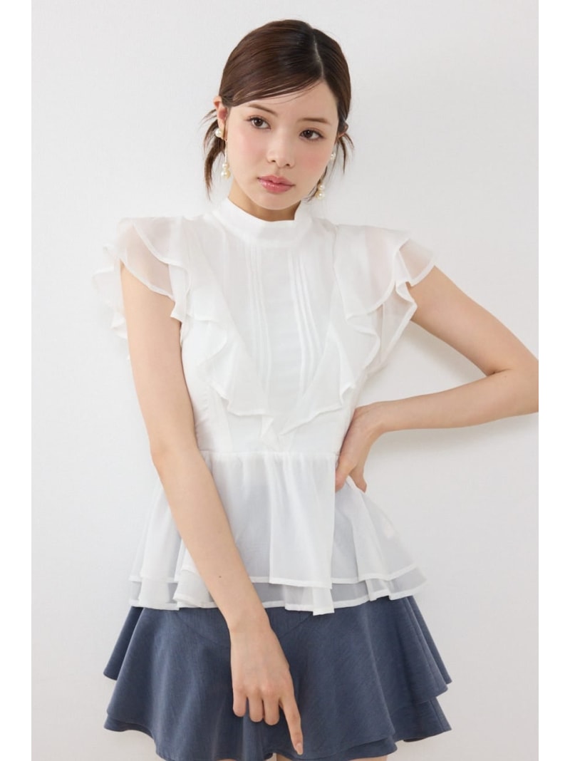 Rakuten - 【森香澄さん着用】バックリボンフリルブラウス rienda リエンダ トップス シャツ・ブラウス イエロー ネイビー ホワイト【送料無料】[Rakuten Fashion]