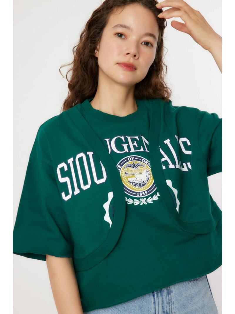 Print - 【SALE／50%OFF】ボレロドッキングハーフスリーブスウェット RODEO CROWNS WIDE BOWL ロデオクラウンズワイドボウル トップス カットソー・Tシャツ ネイビー グレー グリーン【RBA_E】[Rakuten Fashion]