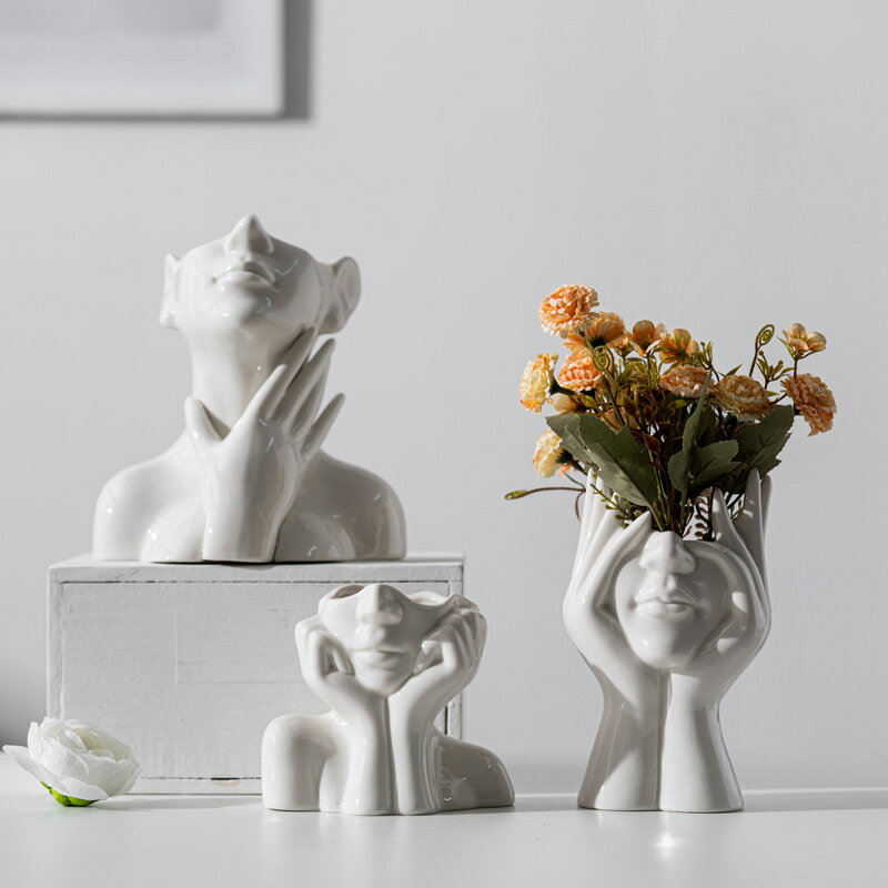 花瓶 陶器 おしゃれ 手作り 白色 人体造形 ボディアート セラミック フラワーベース 北欧 造花 生花 枝..