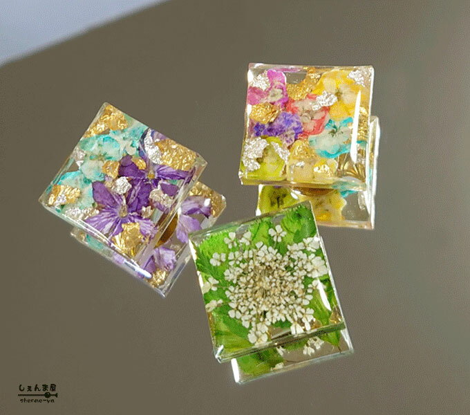 水中花*美しいフラワー押し花 帯留 三分紐専用【お洒落 和装 お花 涼し気】