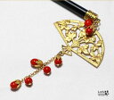 しゃらしゃら♪透かし扇に紅梅蕾(赤染め珊瑚) かんざし【新春 着物 簪 和装 サンゴ】