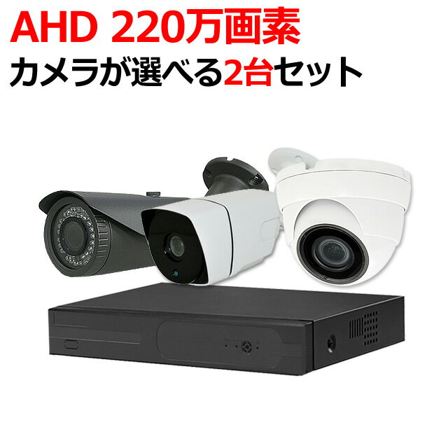 防犯カメラセット 防犯カメラ 220万画素 屋外 屋内 カメラ2台セット 監視カメラ HDD 1〜4TB AHD ドーム 高画質 防水 赤外線 暗視 4ch 録画機 レコーダー 動体検知 家庭用 選べるカメラセット DVRSET-AHD220-002 送料無料