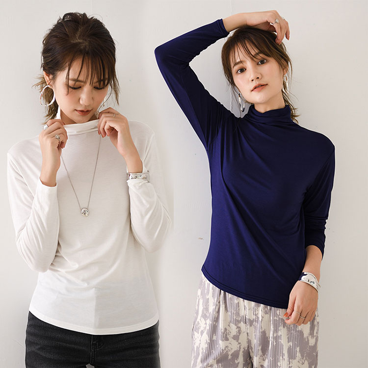 【最大20％OFFクーポン】 トップス レディース ハイネック tシャツ 長袖 ハイネッ...