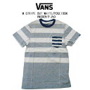 バンズ Tシャツ ストライプアウトホワイトベースに紺の太ボーダーの裏地プリント左胸のポケットもボーダーVANS AP M STRIPE OUT WHITE/POSEIDONVN00057FJ5O