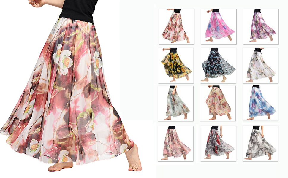 レディース マキシスカート 花柄 シフォン ロング丈 フレアスカート 春 夏 フレア ロングスカート 全12色