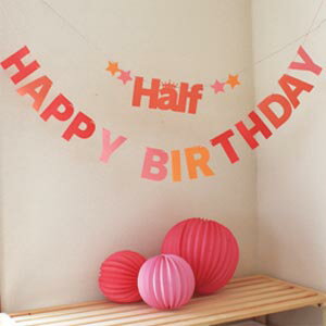 【メール便送料無料】【ハーフバースデー*ピンクオレンジ】Half HAPPY BIRTHDAY ハッピーバースデー ガーランド6ヶ月…