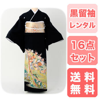 【ポイント5倍】黒留袖 フルセットレンタル「あやめのしグリーン流水」a140【送料無料】【新品足袋プレゼント/式場配達OK】【レンタル】【お中元感謝祭】