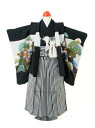 【レンタル商品10%OFF】七五三レンタル フルセット 3才 男児「黒松に鷹/黒白縞」(身長100cm〜105cm) i304【レンタル】
