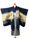 【レンタル商品10%OFF】七五三レンタル フルセット 5才 男児「紺金波カブト/袴 パープル手鏡ホウオウ」(身長115cm〜120cm) i507【レンタル】
