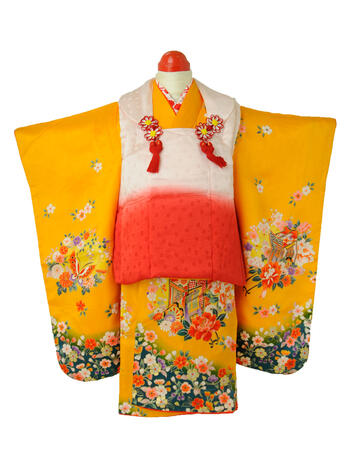 【スーパーセール5%OFFクーポン配付中!】七五三レンタル フルセット 3才 女児 被布「からし御所車」(身長85cm〜95cm) j301【レンタル】【片道送...