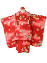 【レンタル商品10%OFF】七五三レンタル フルセット 3才 女児 被布「赤梅」(身長90cm〜100cm) j303【レンタル】