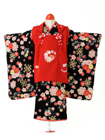 【スーパーセール5%OFFクーポン配付中!】七五三レンタル フルセット 3才 女児 被布「花夢二」(身長95cm〜105cm) j304【レンタル】