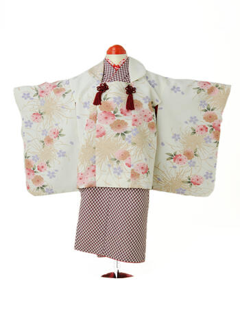 【スーパーセール5%OFFクーポン配付中!】七五三レンタル フルセット 3才 女児 被布「桜矢がすり」(身長95cm〜105cm) j308【レンタル】