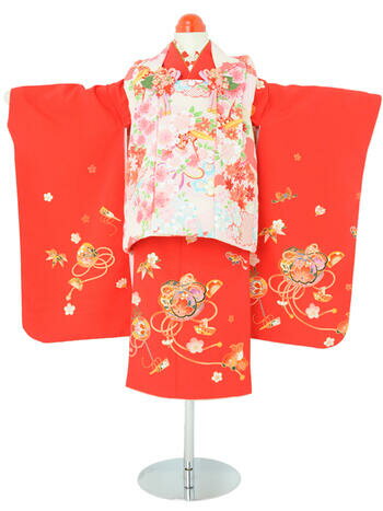 【スーパーセール5%OFFクーポン配付中!】七五三レンタル フルセット 3才 女児 被布「ワイン梅」(身長95cm〜105cm) j311【レンタル】