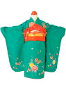 【レンタル商品10%OFF】七五三レンタル フルセット 3才 女児「グリーン蝶」(身長80cm〜90cm) j353【レンタル】