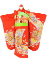 【レンタル商品10%OFF】七五三レンタル フルセット 7才 女児「赤御所車フラワーライン」(身長110cm〜120cm) j701【レンタル】
