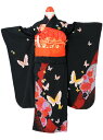 【レンタル商品10%OFF】七五三レンタル フルセット 7才 女児「黒蝶梅」(身長110cm〜120cm) j702【レンタル】