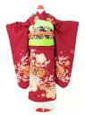 【レンタル商品10%OFF】七五三レンタル フルセット 7才 女児「ワイン手まり桜」(身長110cm〜120cm) j705【レンタル】