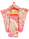 七五三レンタル フルセット 7才 女児「ピンク桜牡丹」(身長105cm〜115cm) j719【レンタル】