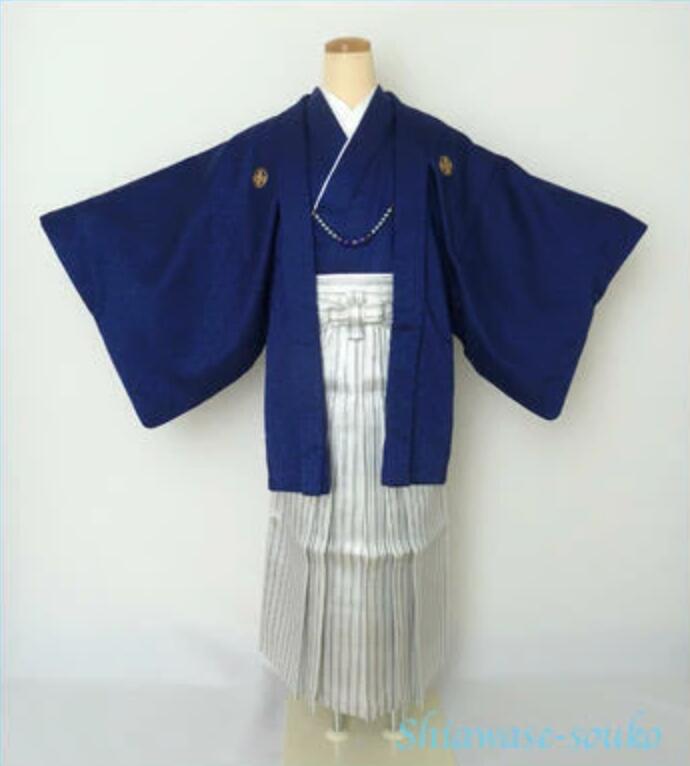紋付袴 一式セット レンタル「紺ひし形（ジュニアサイズ）」dm023（身長148～152cm位）【レンタル】